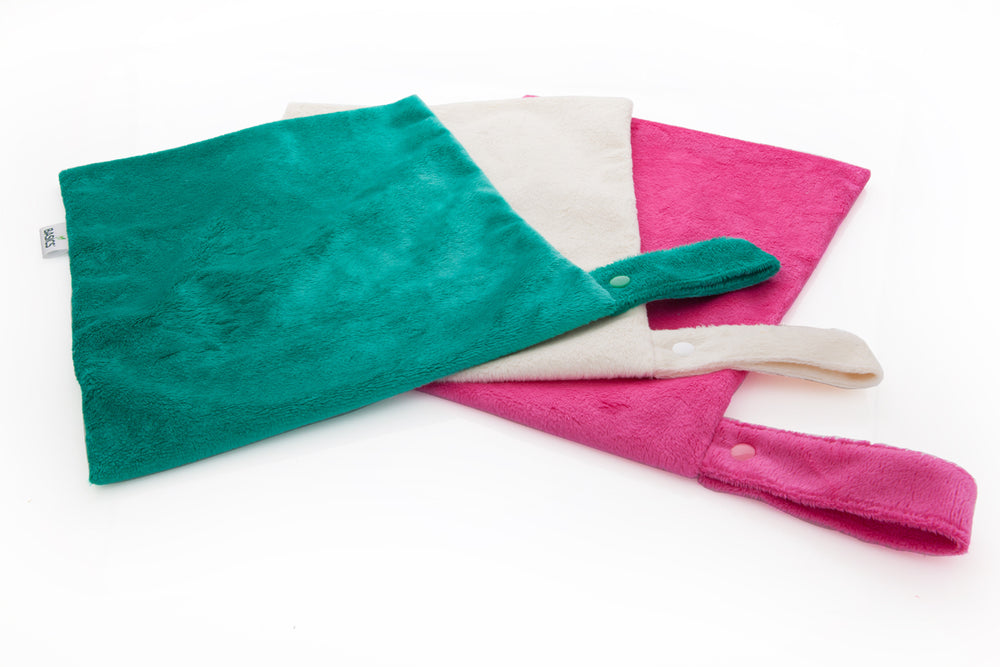 Large Minky Wet-bags mixed - Turquoise, Lily White, Raspberry